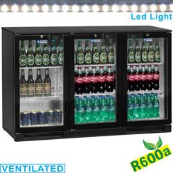 Refroidisseur de bouteilles ventilé - Back Bar 3 portes battantes - 300L - Thermostat mécanique +2°/+9° - Double vitrage - Classe climatique 4_0