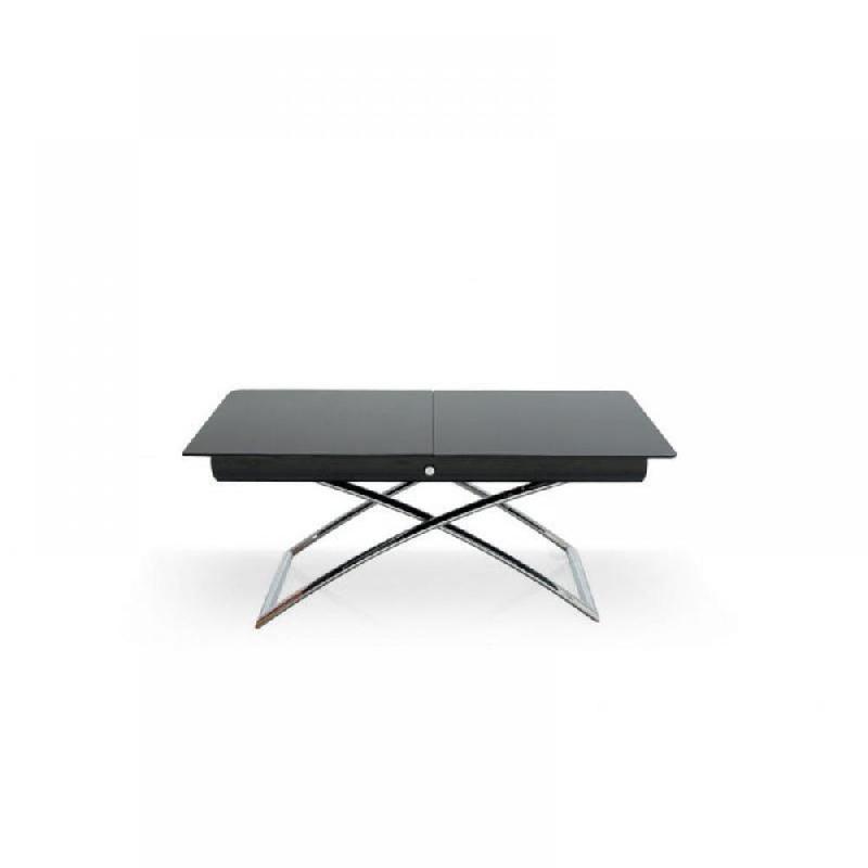 TABLE RELEVABLE EXTENSIBLE MAGIC-J VERRE NOIRE PIÉTEMENT CHROMÉ_0