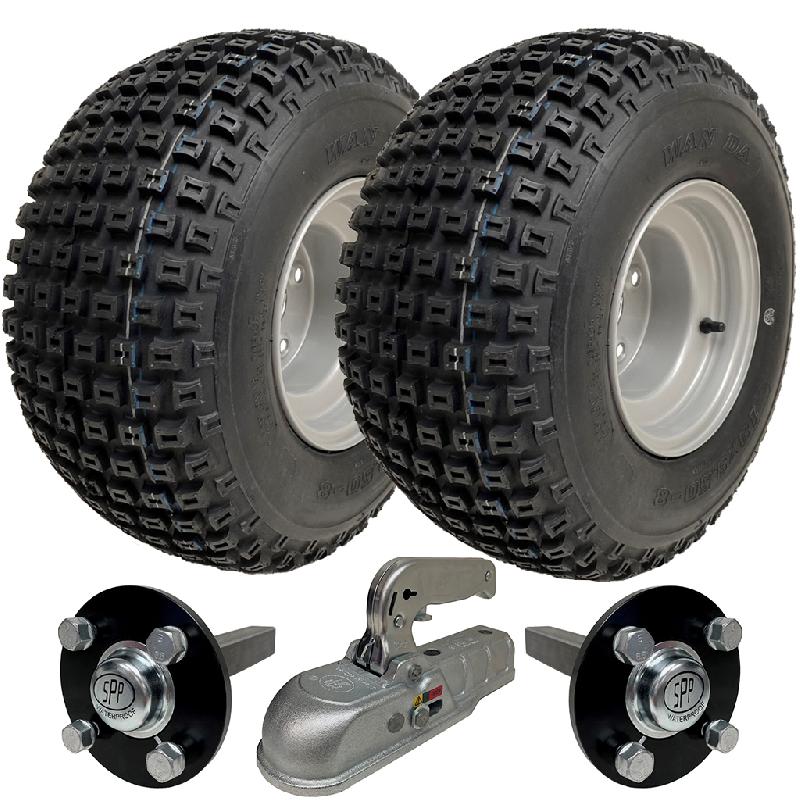 18x9.50-8 ATV Quad Trailer Kit, Knobby Wheels Hub  Stub Axles Cast Hitch 204kgs_0
