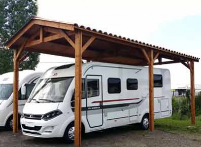 Abri camping-car ouvert douglas / structure en bois / toiture à deux pans en tuile / 3.74 x 3.20 m_0