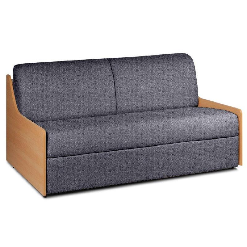 Canapé lit compact 3 places Normann - 140 cm - Matelas 16 cm - Ouverture express - Accoudoirs bois - Tweed gris platine_0