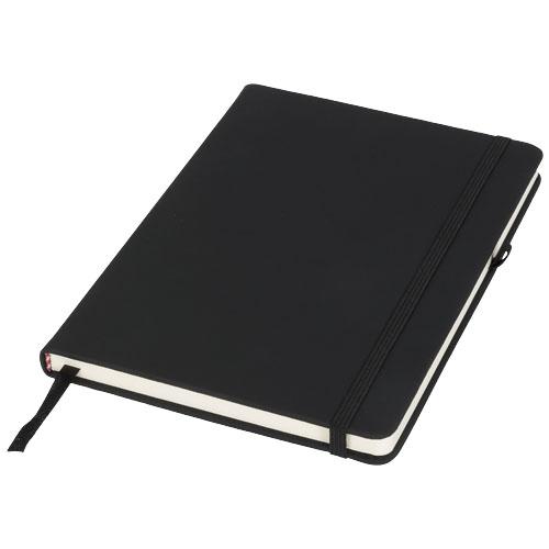 Carnet de notes M noir - couverture en PU douce, 96 feuilles lignée crème, bande colorée et boucle pour stylo_0