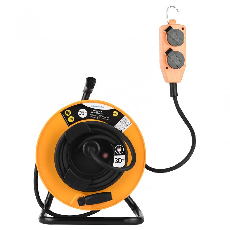Enrouleur de câble électrique chantier - Electraline - 30 m HO7RNF 3G1.5 - 4 prises - IP44 - Protection thermique_0