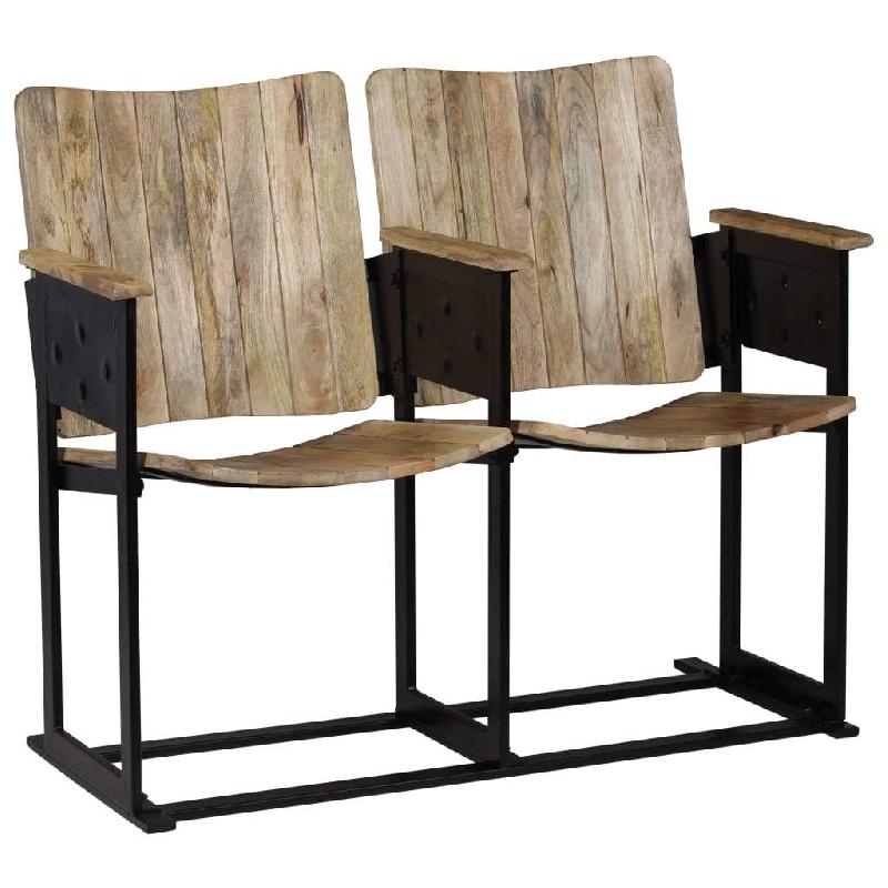 Fauteuil lounge design - Banc 2 places en bois de manguier massif et acier - Style cinéma industriel_0