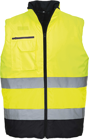 Gilet bodywarmer haute-visibilité bicolore jaune marine S267 - taille M - certifié EN ISO 20471 classe 2, 6 poches, UPF 50+_0