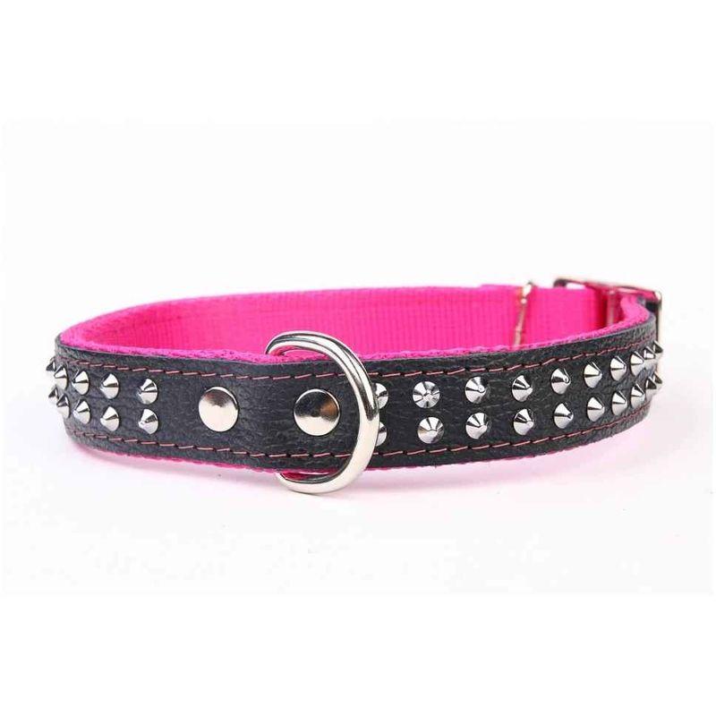 COLLIER CUIR NYLON STUDS T56 42/53CM POUR CHIEN - ROSE - YOGIPET 