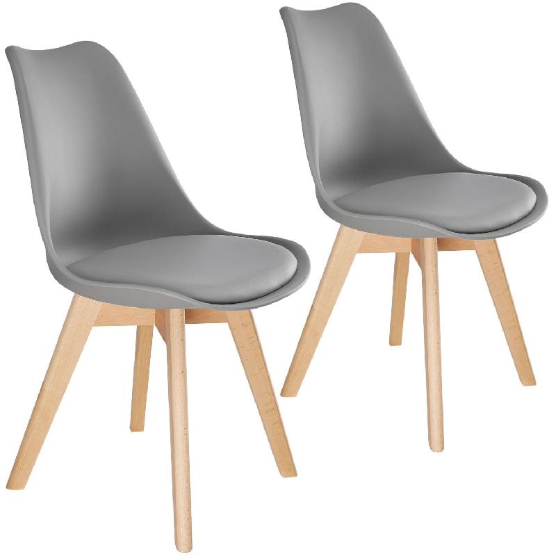 LOT DE 2 CHAISES PIEDS EN BOIS CLAIR SIÈGE DE SALON CUISINE SALLE À MANGER DESIGN MINIMALISTE ÉPURÉ ERGONOMIQUE GRIS 08_0000181_0