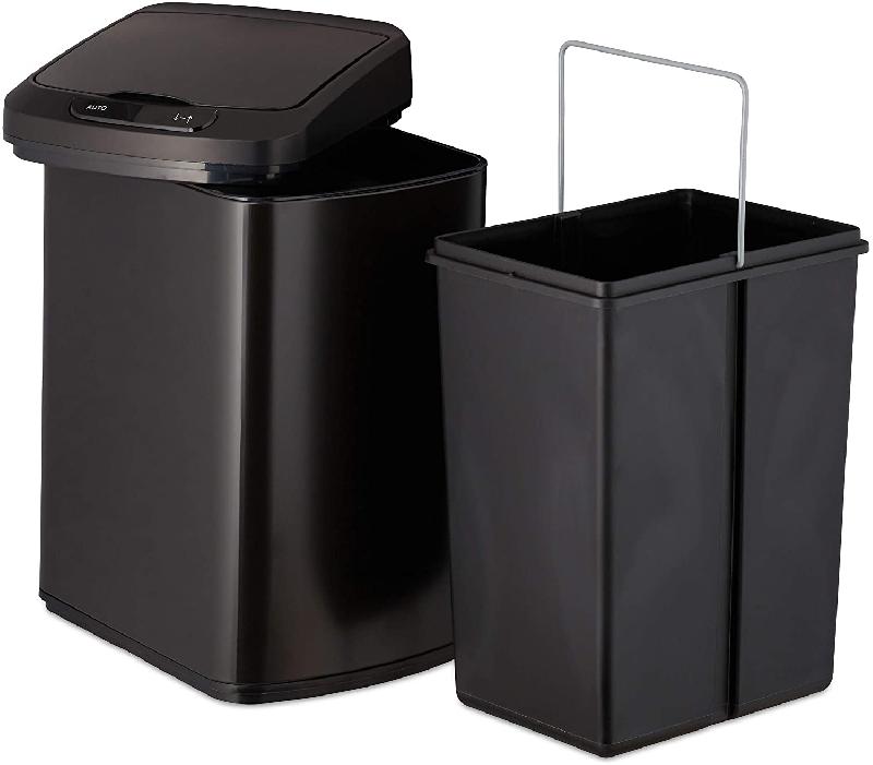 POUBELLE CUISINE COUVERCLE AUTOMATIQUE AVEC RÉCIPIENT SCEAU 12 LITRES NOIR 13_0002336_2_0