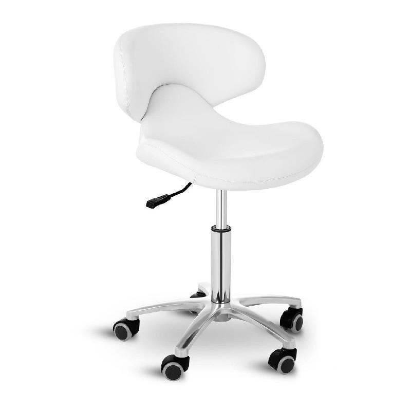 Tabouret siège chaise à roulettes - Vérin de gaz avec dossier blanc - Charge 150kg - Réglable 44-57cm_0