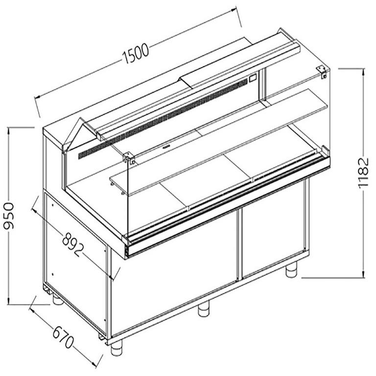 Vitrines réfrigérées ventilées pour les snacks vitres basses avec groupe avec réserve - 1500x892x1182 mm - VB15X/R_0