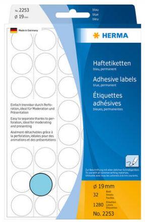 Étiquette/pastille autocollante ronde - Ø 19 mm, bleue, adhésion permanente - Référence 2253_0