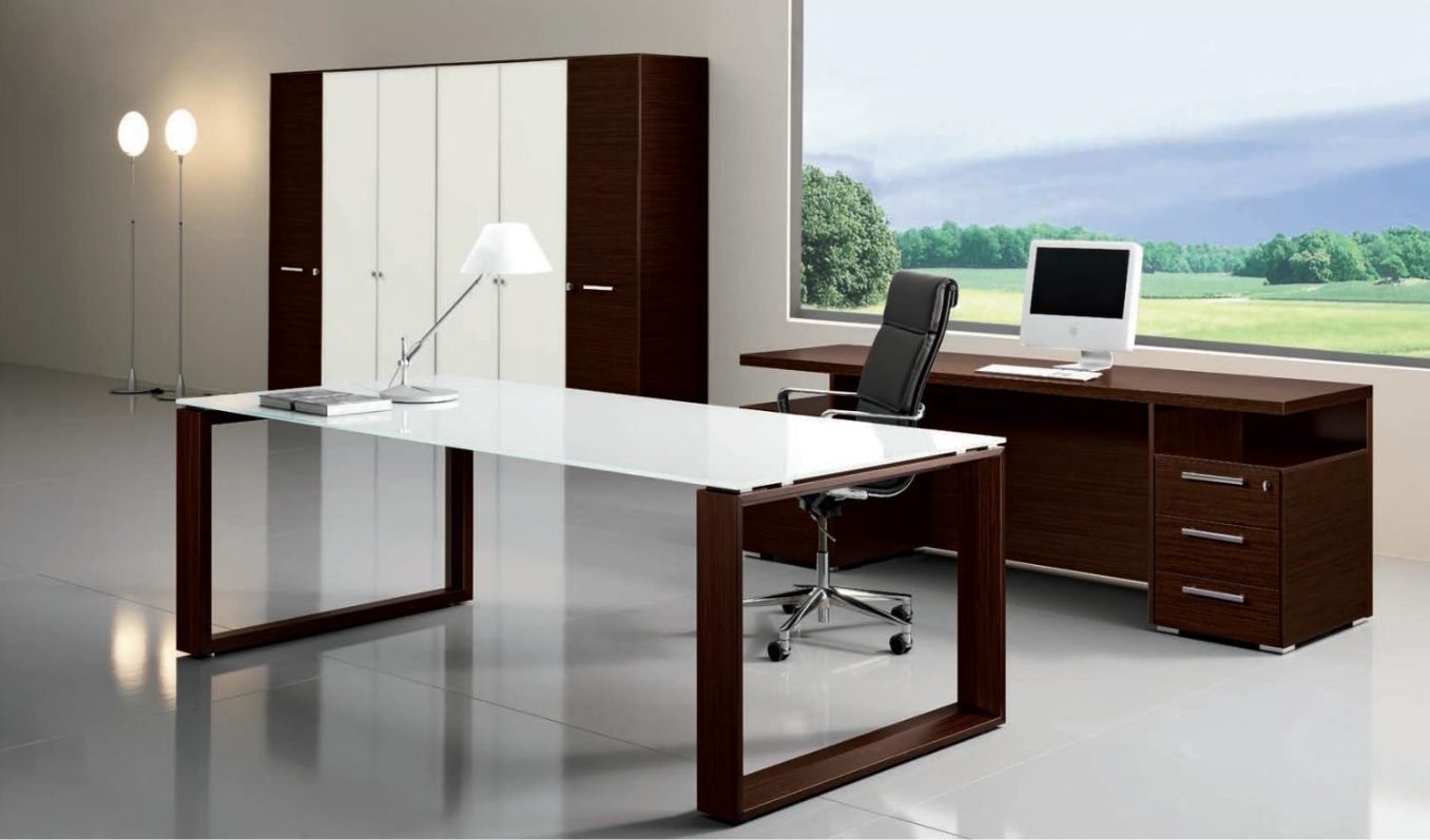 Bureau de direction contemporain et élégant - Arche - bois et cuir de grande qualité_0