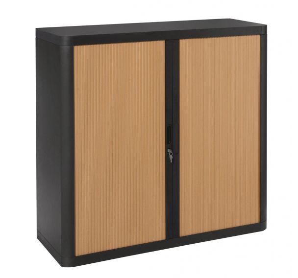 ARMOIRE EASY OFFICE HAUTEUR 104 CM CORPS ANTHRACITE RIDEAUX COLORIS HÊTRE - MANUTAN COLLECTIVITÉS