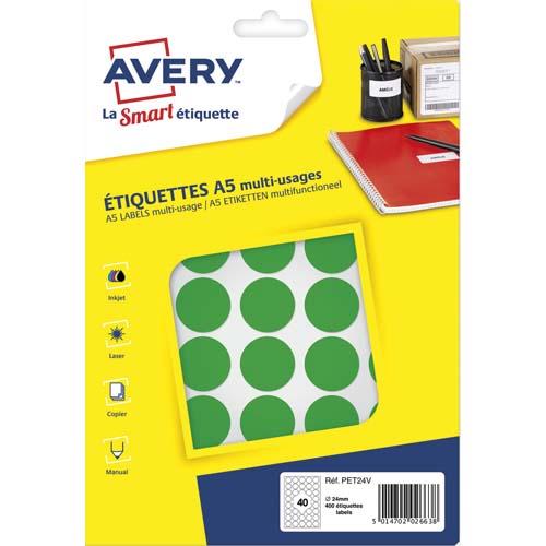 Avery sachet de 400 pastilles ø24 mm. Imprimables. Coloris vert._0