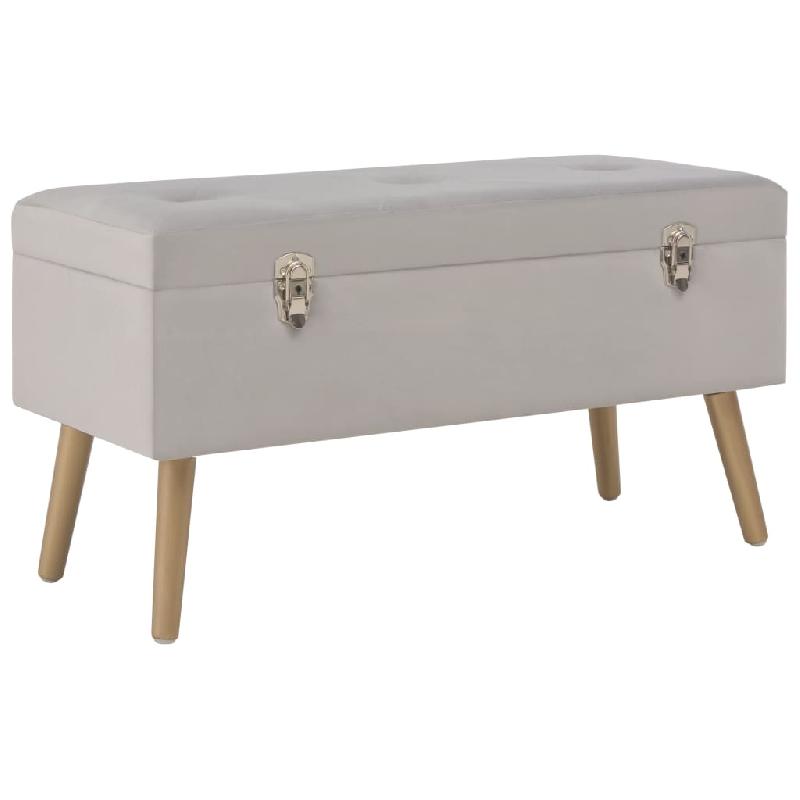 Banc banquette en velours gris avec compartiment de rangement - 80 cm - Pieds en bois doré - Réf. 02_0010883_0