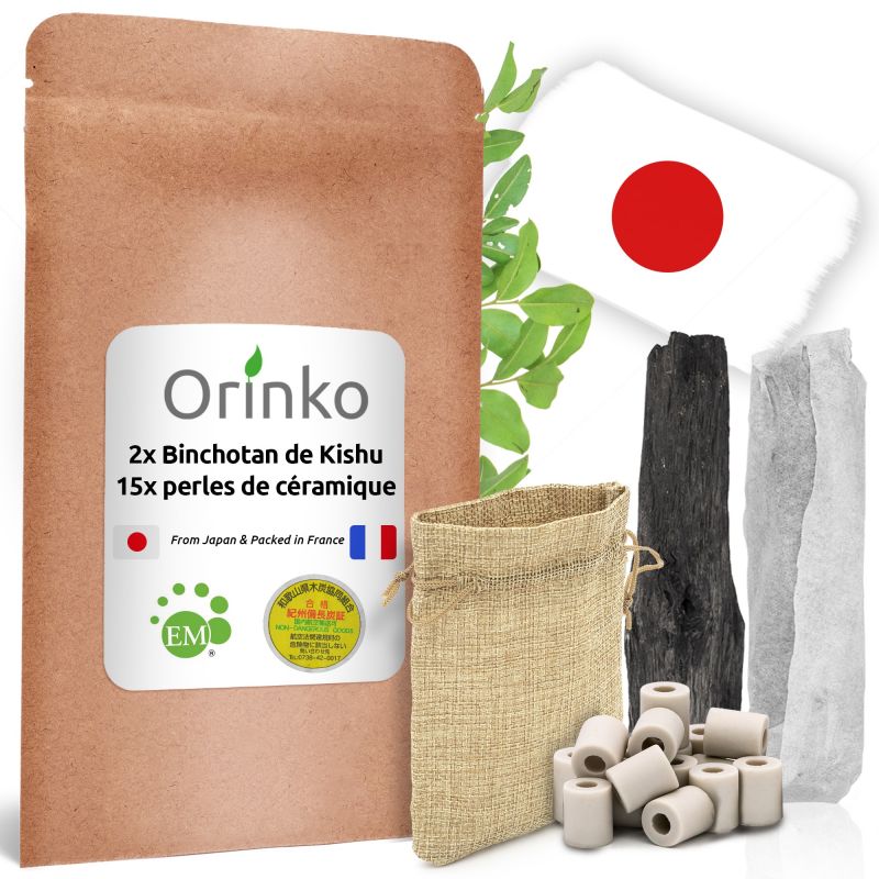 Binchotan de Kishu x2 & Perles de Céramique EM® x15 - Charbons Actifs - Orinko - Lot de Purification pour Filtration Naturelle_0