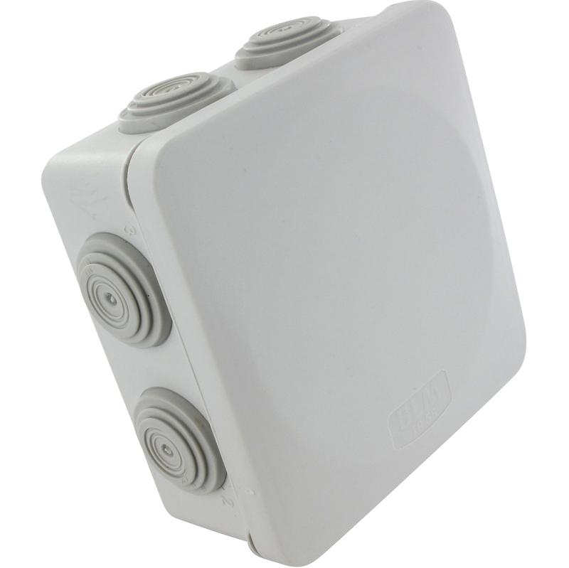 Boîte de dérivation étanche carrée 100x100mm - 960°C - IP55 - 7 entrées isolantes - plastique gris_0
