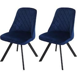 Décoshop26 - Ensemble de 2 chaises de salle à manger rembourrée en velours bleu coutures décoratives pieds métallique CDS04477 - bleu 3000428969603_0