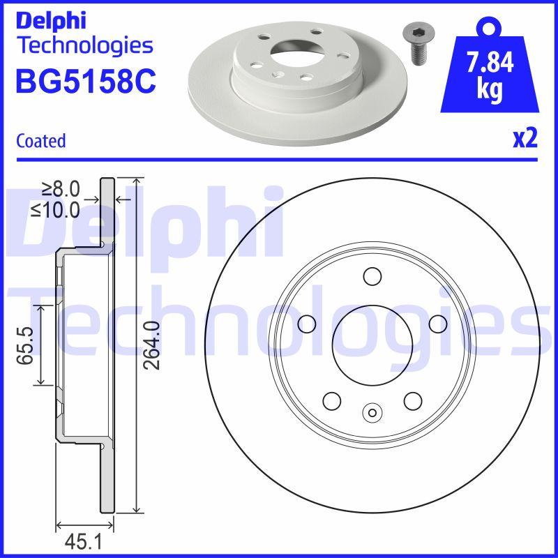 Disque de frein Delphi BG5158C - boîte de 2 - type plein - montage arrière_0