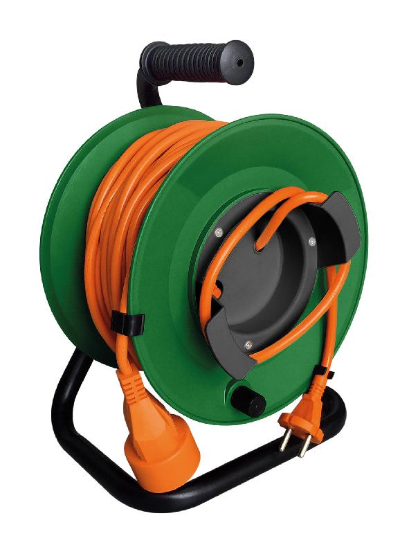 Enrouleur de jardin étanche IP44 - câble orange 2x1,5 mm² 40m avec prise 16A 2P+Terre, clapet et coupe circuit thermique - Zenitech_0