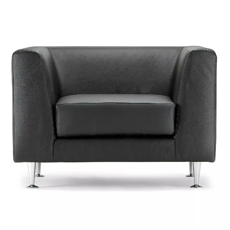 Fauteuil visiteur So Ostuni - cuir noir, piétement en acier chromé, design cubique_0