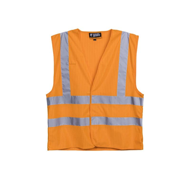 Gilet de sécurité FR - HODER - 98% Polyester/2% Fibre antistatique - Orange HV - 4 bandes réfléchissantes - COVERGUARD | 5HOD17_0