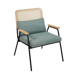 Oviala Business Fauteuil relax en acier, rotin synthétique et tissu vert - vert polyester 112319_0