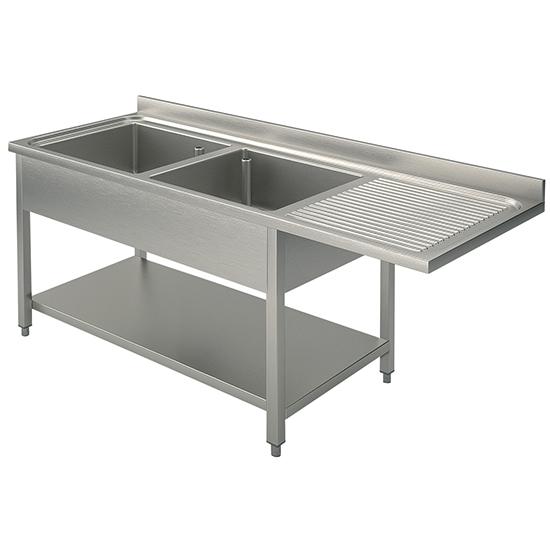 Plonge inox sur piètement avec étagère inférieure, place pour lave-vaisselle, 2 bacs à gauche, 1800x600 m - SLG2LD18560_0