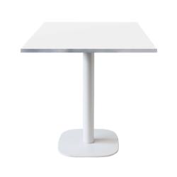 Restootab - Table 70x70cm - modèle Round pied blanc blanc chants inox - blanc fonte 3760371511167_0