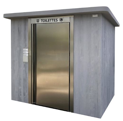Toilette automatique - réf. 2059 - cabine WC PMR et local technique - finition béton matrice bois_0