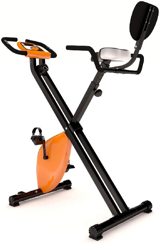 Vélo d\'appartement pliable avec dossier écran lcd selle réglable 8 niveaux de résistance magnétique vélo d’exercice de fitness d\'intérieur orange 01_0000169