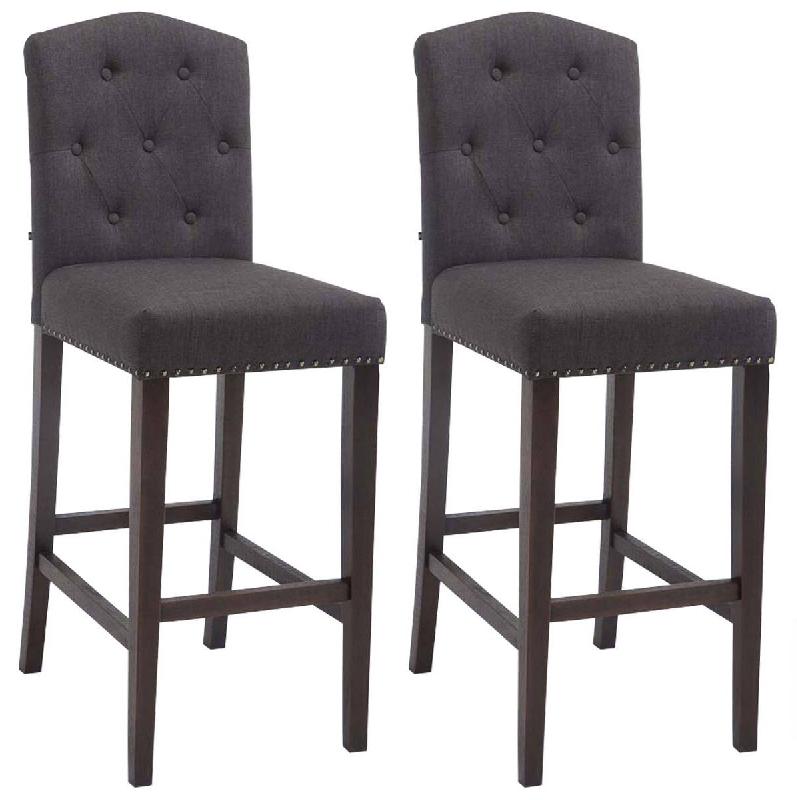 CLP Lot de 2 Tabourets de Bar Louise Tissu Gris foncé/Antique - gris textile 309376_0