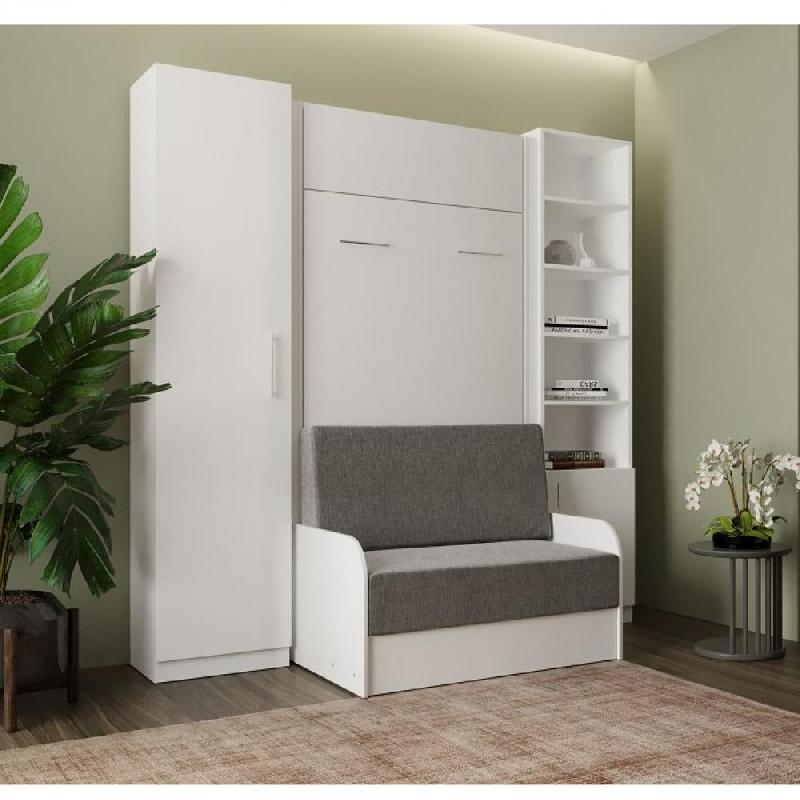 Lit escamotable Dynamo Sofa - Accoudoirs blancs - Tissu gris - Couchage 90x200 cm - L : 205 cm_0
