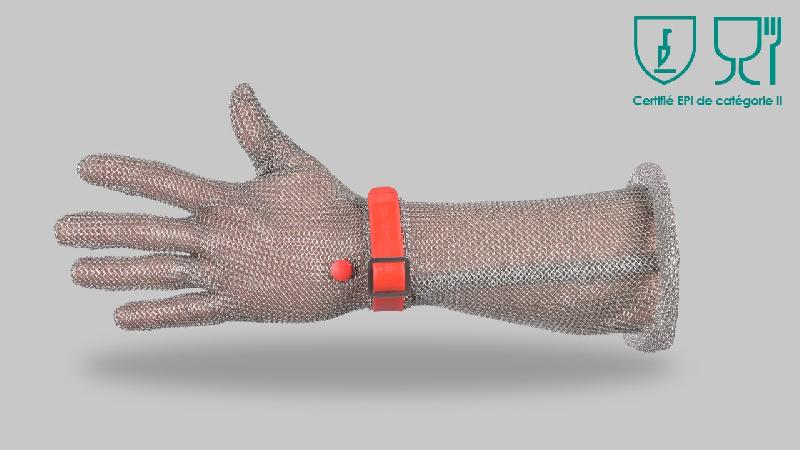 Gants manchette STOPLAME cotte de maille inox agro-alimentaire GCM fabriqués en France - GCMSGINX-MN02/DMLS_0