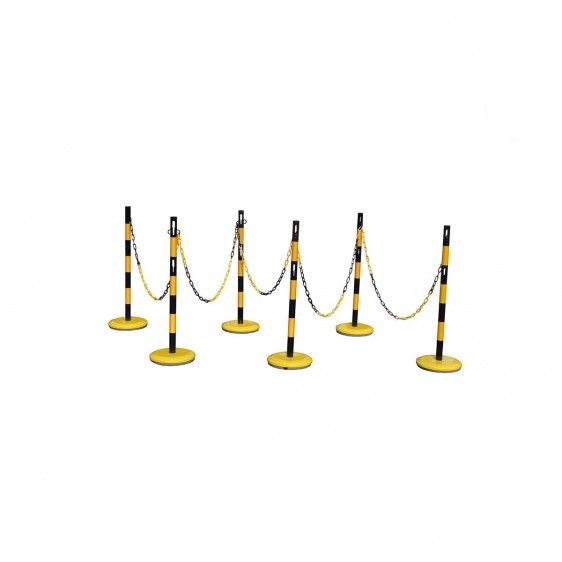 Leo12720 - Barrière à chaîne Disset Odiseo - 6 poteaux avec 12 m de chaîne en métal - noir et jaune_0