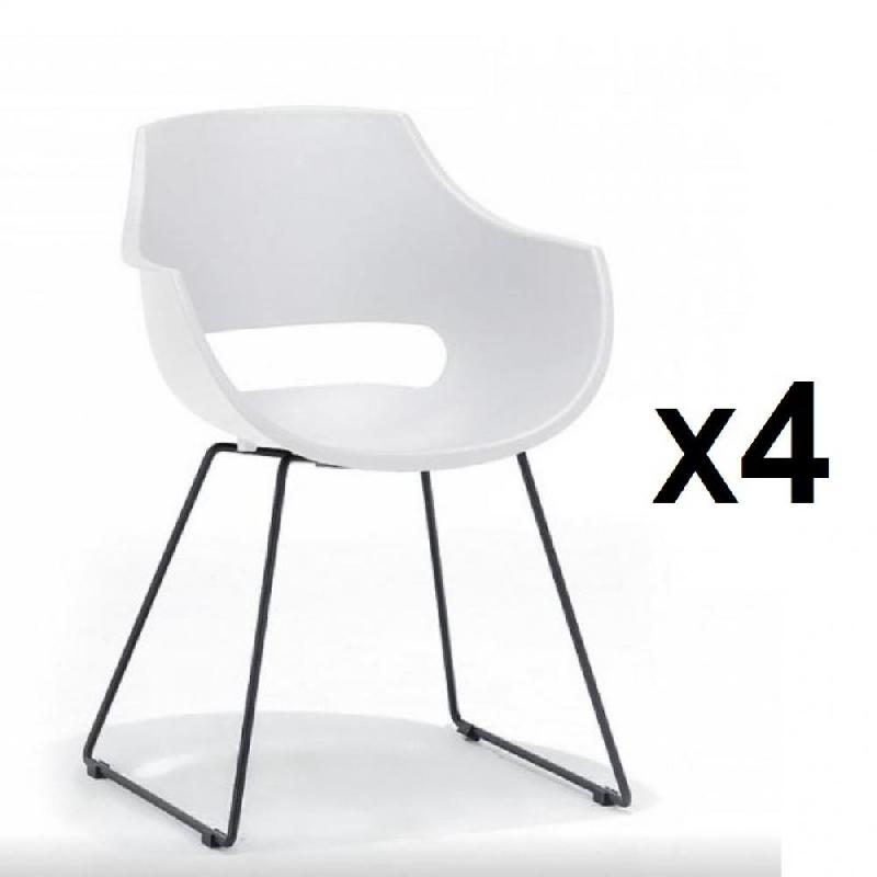 Lot de 4 chaises design REMO - Coque blanche en polypropylène - Piétement luge métal noir mat_0
