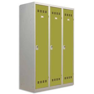 Pierre Henry - Vestiaire métal industrie salissante 3 casiers - Largeur 120 cm - Gris perle / Anis_0