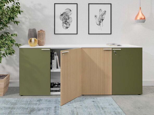 Ensemble de 2 armoires basses Denomics - portes battantes en laqué - L100 P44 H79,8 cm_0