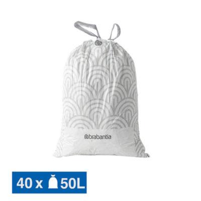 Sacs poubelle déchets courants Brabantia poignées coulissantes blancs 50 L, lot de 40_0