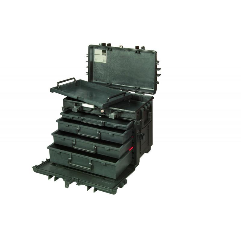 Boîtes à outils rigides équipées de roulettes 150 L, d'une poignée télescopique et de 4 tiroirs - Bahco | 4750RCWD4-OR_0