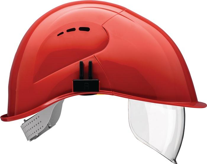 Casque de protection VisorLight rouge carmin - polyéthylène EN 397 - VOSS - avec visière intégrée et mentonnière_0
