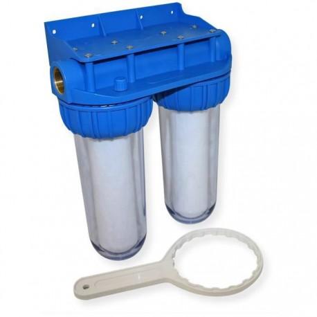 Double porte-filtre transparent 10 pouces Desineo - Fixation murale incluse - Compatible cartouches 9-3/4 à 10 pouces_0