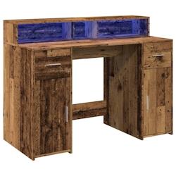 Helloshop26 - Bureau table poste de travail meuble d'ordinateur informatique étude avec lumières LED vieux bois bois d'ingénierie 02_0023436 - 3000_0