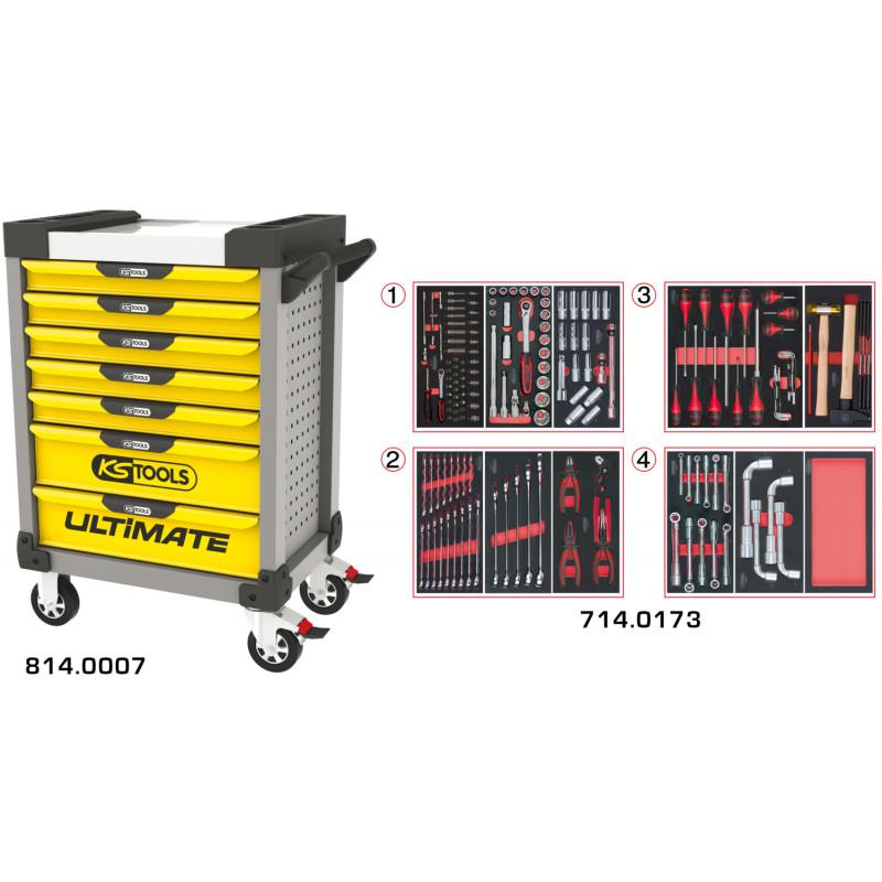 Servante PEARLline grise et jaune 7 tiroirs équipée de 173 outils - KS Tools | 814.7173_0