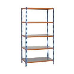 SimonRack Etagère métallique sans vis Simonclick 5 plateaux de 200 kgs par plateau couleur BLEU/ORANGE/GALVA 2000x1100x400 mm (haut x largeur x prof_0