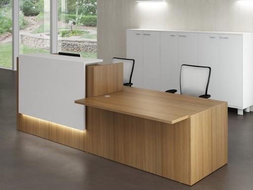 Banque d'accueil Z2 noyer avec accès bas - Officity - 226, Blanc mat, Droite, Noyer Canaletto_1