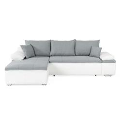 Canapé d'angle réversible convertible 3 places+Coffre - Simili blanc et tissu gris - CELINA - L 274 x P 184 cm - Fabriqué en AUCUNE - 3666749440858_0