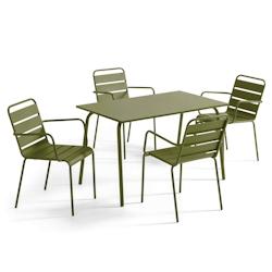 Oviala Business Ensemble table de jardin et 4 fauteuils en métal Vert Kaki - vert acier 114633_0