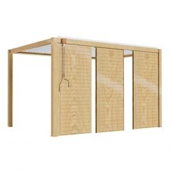 Oviala Business Pergola bioclimatique autoportée 3 x 4m effet bois blanc et 3 claustra - Oviala - blanc aluminium 110944_0