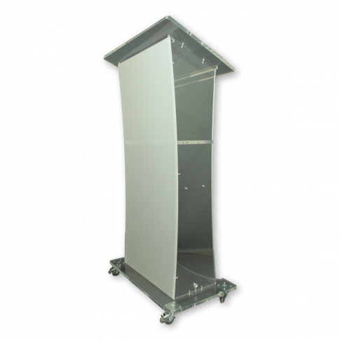Pupitre plexiglas Dutchess - transparent - Bravour® - 12 mm d'épaisseur avec 2 étagères et plaque personnalisable_0